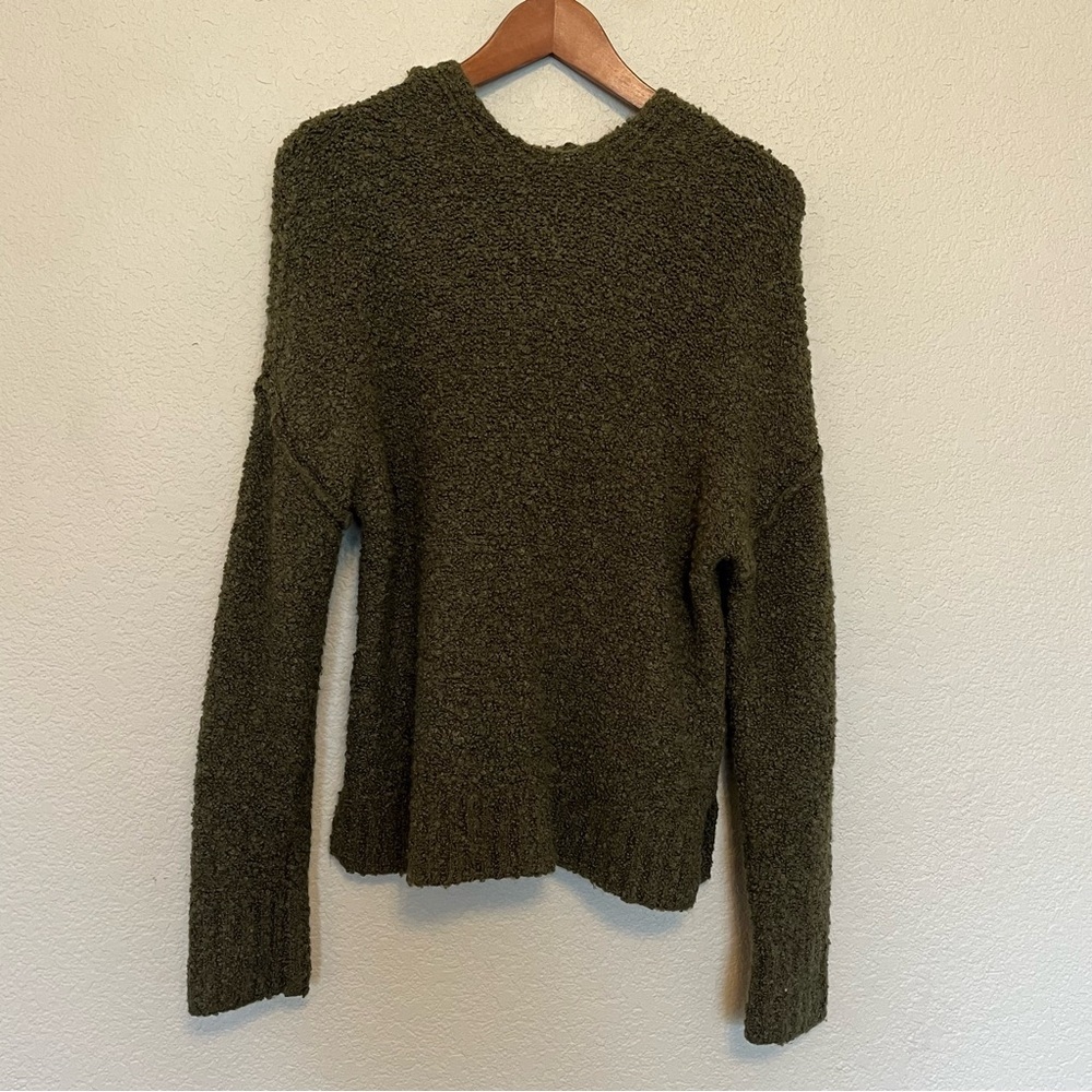 A New Day Cozy Sherpa Olive Green Drop Shoulder Hooded Sweater Women's Small